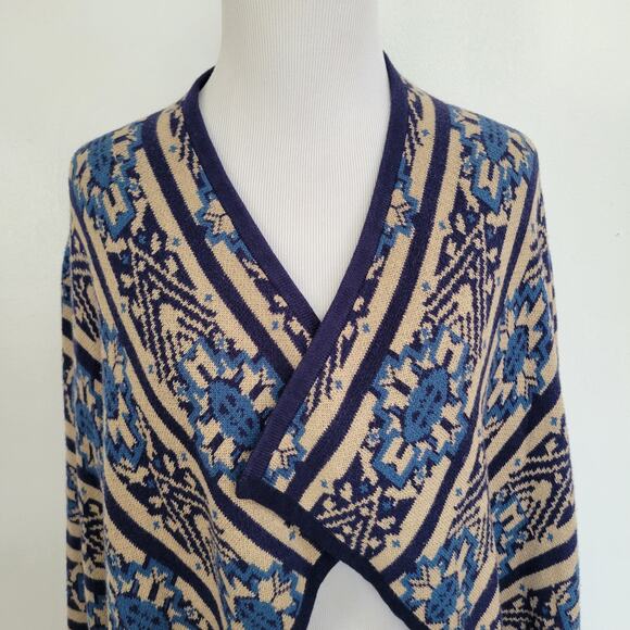 NEW Lucky Brand Scarf Print Cardigan Shawl Collar Open Blue Women Large - Picture 6 of 12